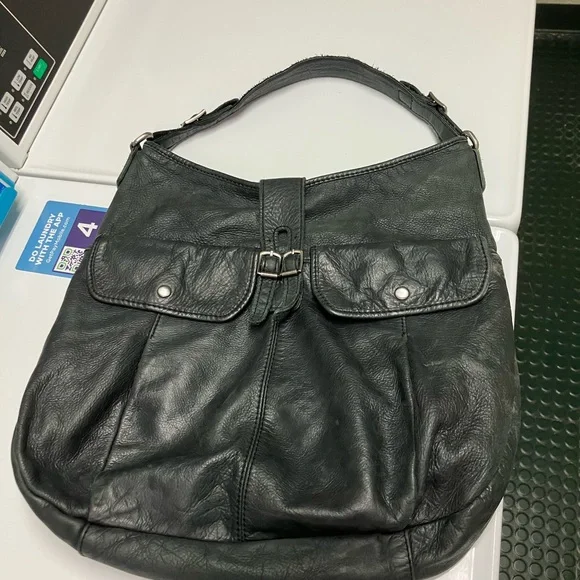 J Crew Leather Bag Purse Black Distressed Bohemian Chic - Picture 13 of 17